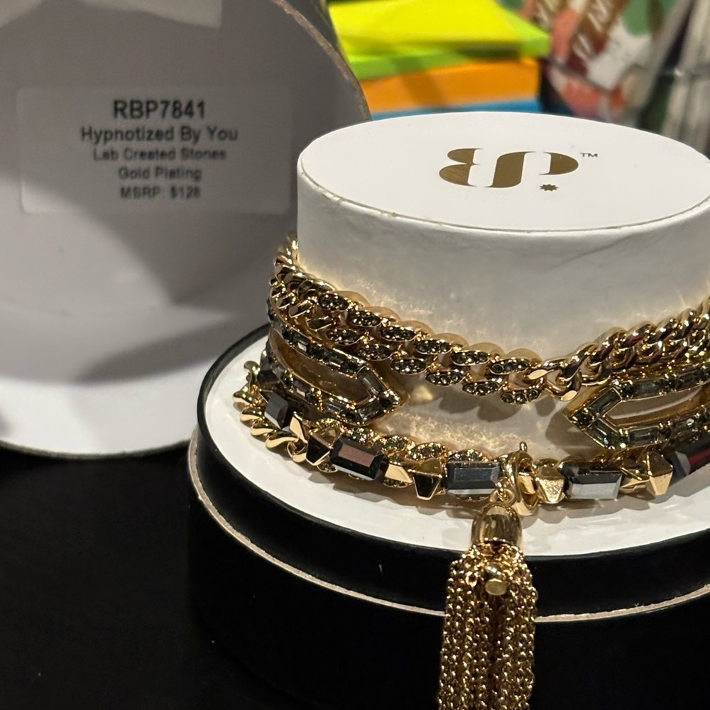 Gold Ornate Chain Bracelet with Tassel